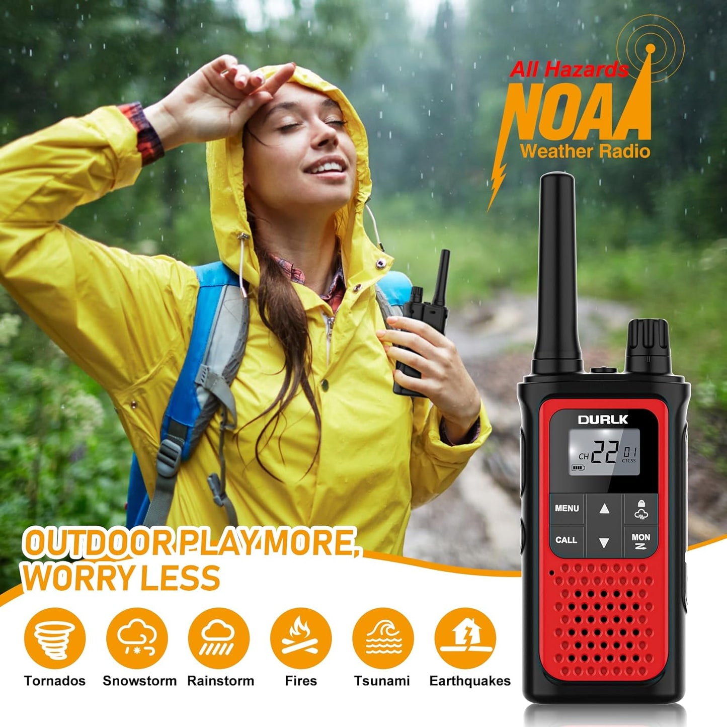 Walkie Talkies for Adults 3 Pack,Two Way Radios Long Range Rechargeable Walkie Talkies with Earpiece Jack Bulit-in 1800mAh Li-ion Battery,22 FRS Channels,LED Flashlight,USB Charger,NOAA Walky Talky