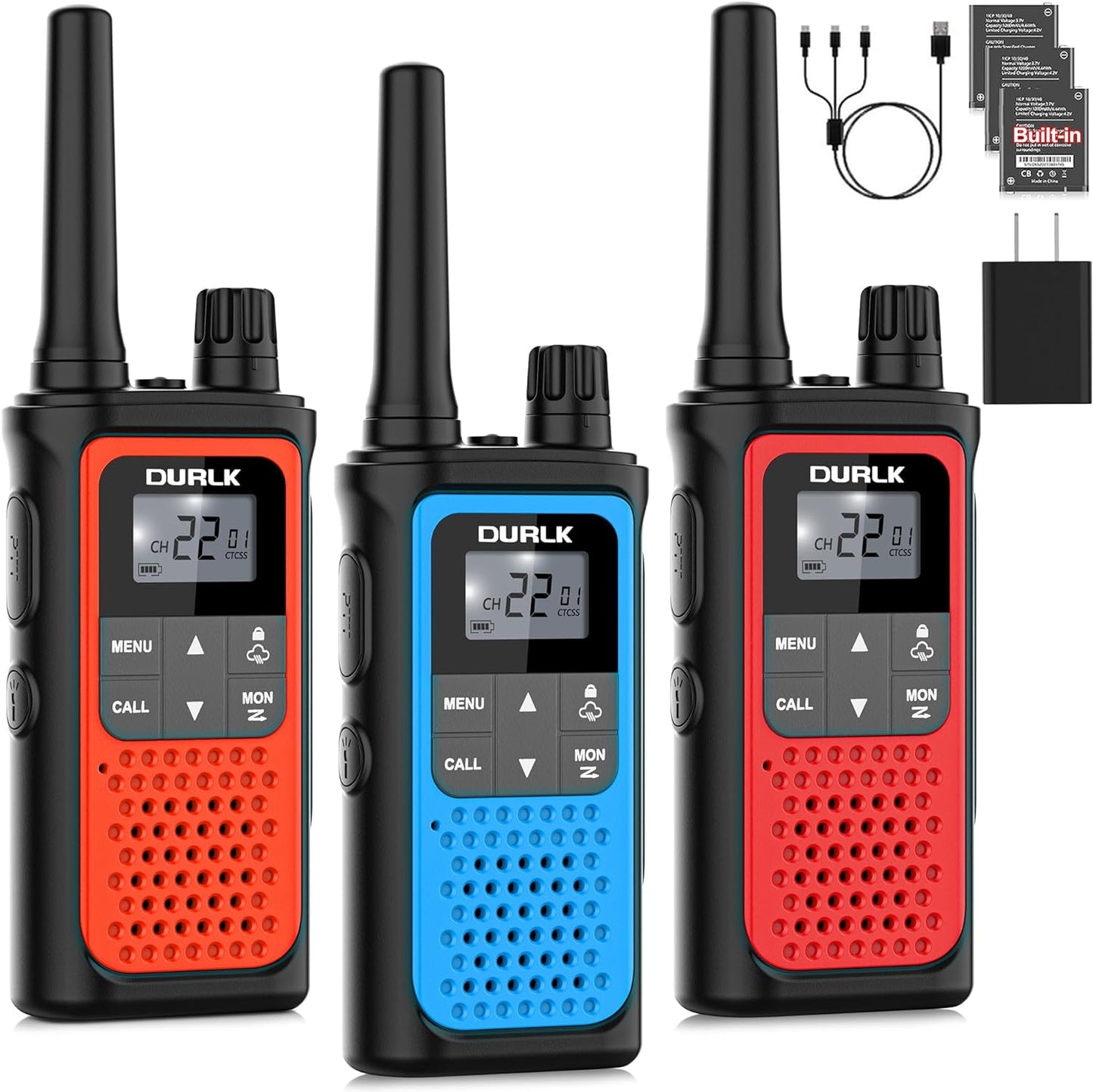 Walkie Talkies for Adults 3 Pack,Two Way Radios Long Range Rechargeable Walkie Talkies with Earpiece Jack Bulit-in 1800mAh Li-ion Battery,22 FRS Channels,LED Flashlight,USB Charger,NOAA Walky Talky