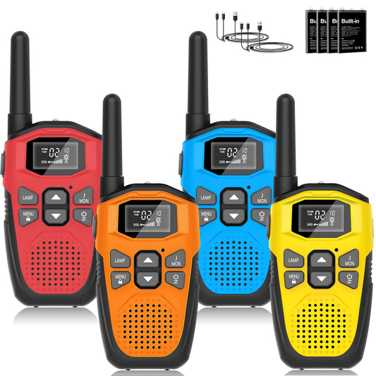 Walkie Talkies Long Range for Kids Adults - DURLK 4 Pack Rechargeable Walkie Talkies, 2 Way Radios 22 Channels with 1200mAh Li-ion Battery, Flashlight Type-C Cable for Toys Gift Outdoor Camping Hiking