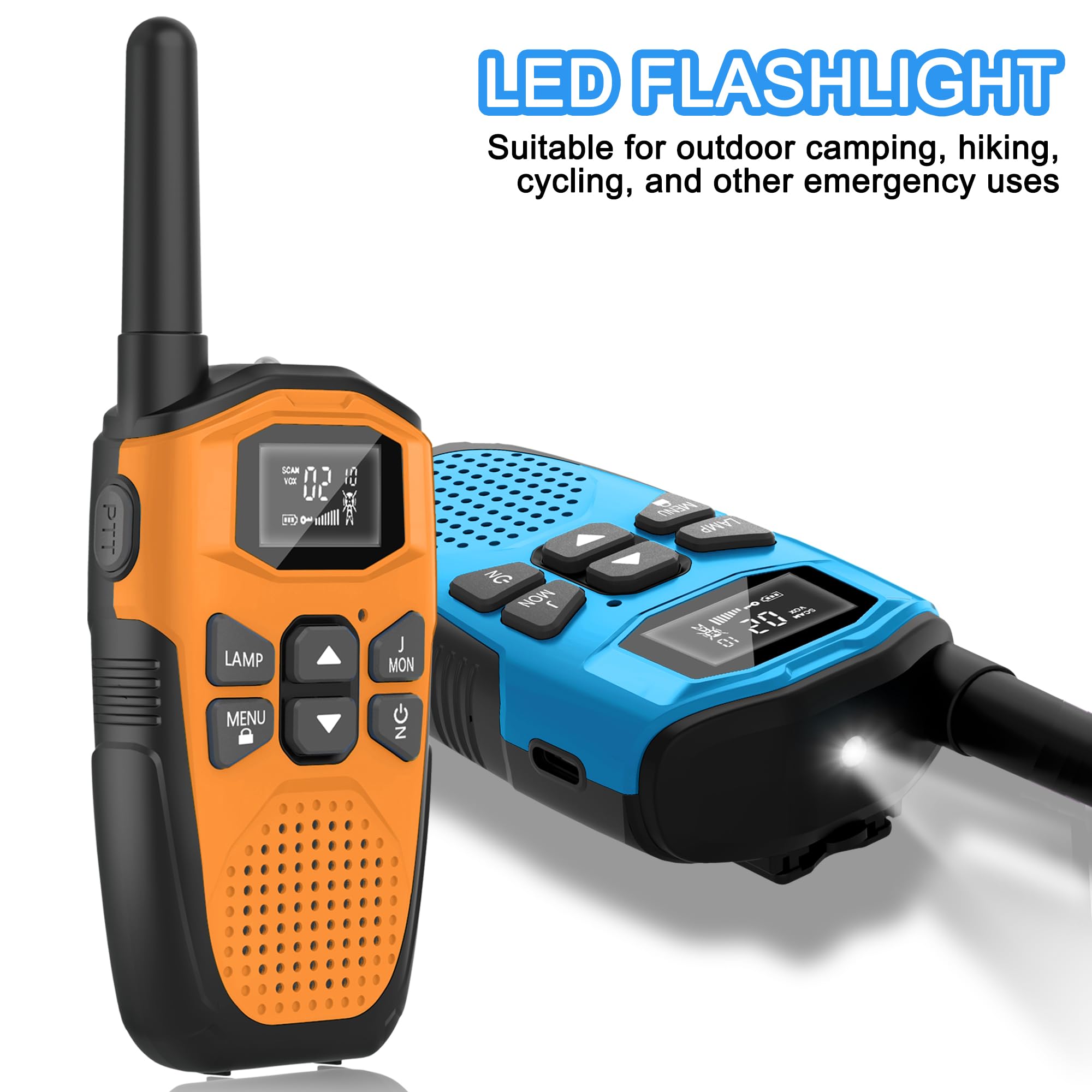 Walkie Talkies Long Range for Kids Adults - DURLK 4 Pack Rechargeable Walkie Talkies, 2 Way Radios 22 Channels with 1200mAh Li-ion Battery, Flashlight Type-C Cable for Toys Gift Outdoor Camping Hiking