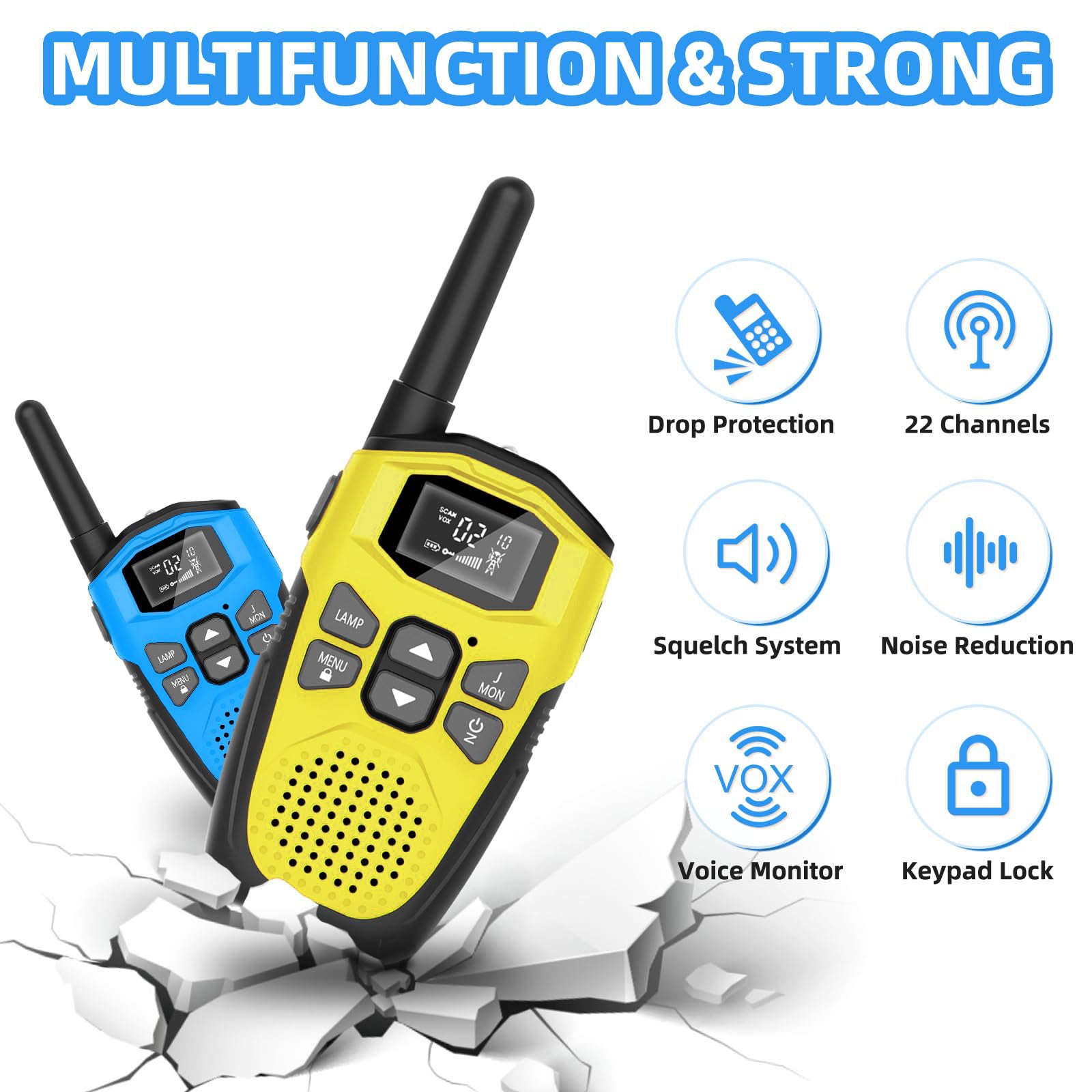 Walkie Talkies Long Range for Kids Adults - DURLK 3 Pack Rechargeable Walkie Talkies, 2 Way Radios 22 Channels with 1200mAh Li-ion Battery, Flashlight Type-C Cable for Toys Gift Outdoor Camping Hiking