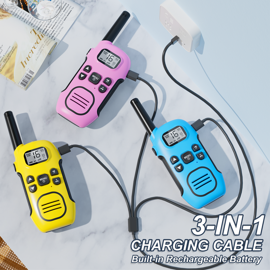 Walkie Talkies Long Range for Adults Kids - DURLK 3 Pack Rechargeable Walky Talky 2 Way Radios 22 Channels with VOX, LED Flashlight, USB-C Cable, Gifts for Kids Boys Girls Outdoor Camping Hiking Trip
