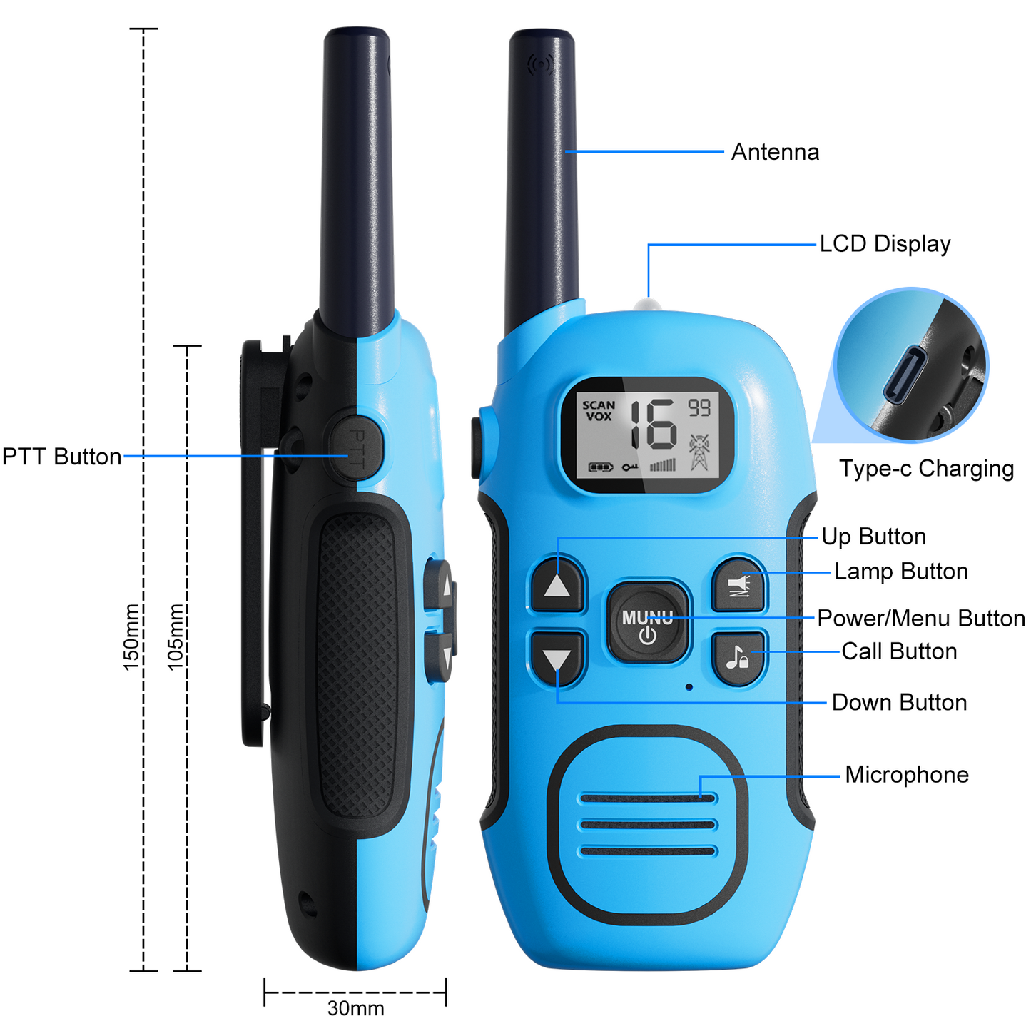 Walkie Talkies Long Range for Adults Kids - DURLK 3 Pack Rechargeable Walky Talky 2 Way Radios 22 Channels with VOX, LED Flashlight, USB-C Cable, Gifts for Kids Boys Girls Outdoor Camping Hiking Trip