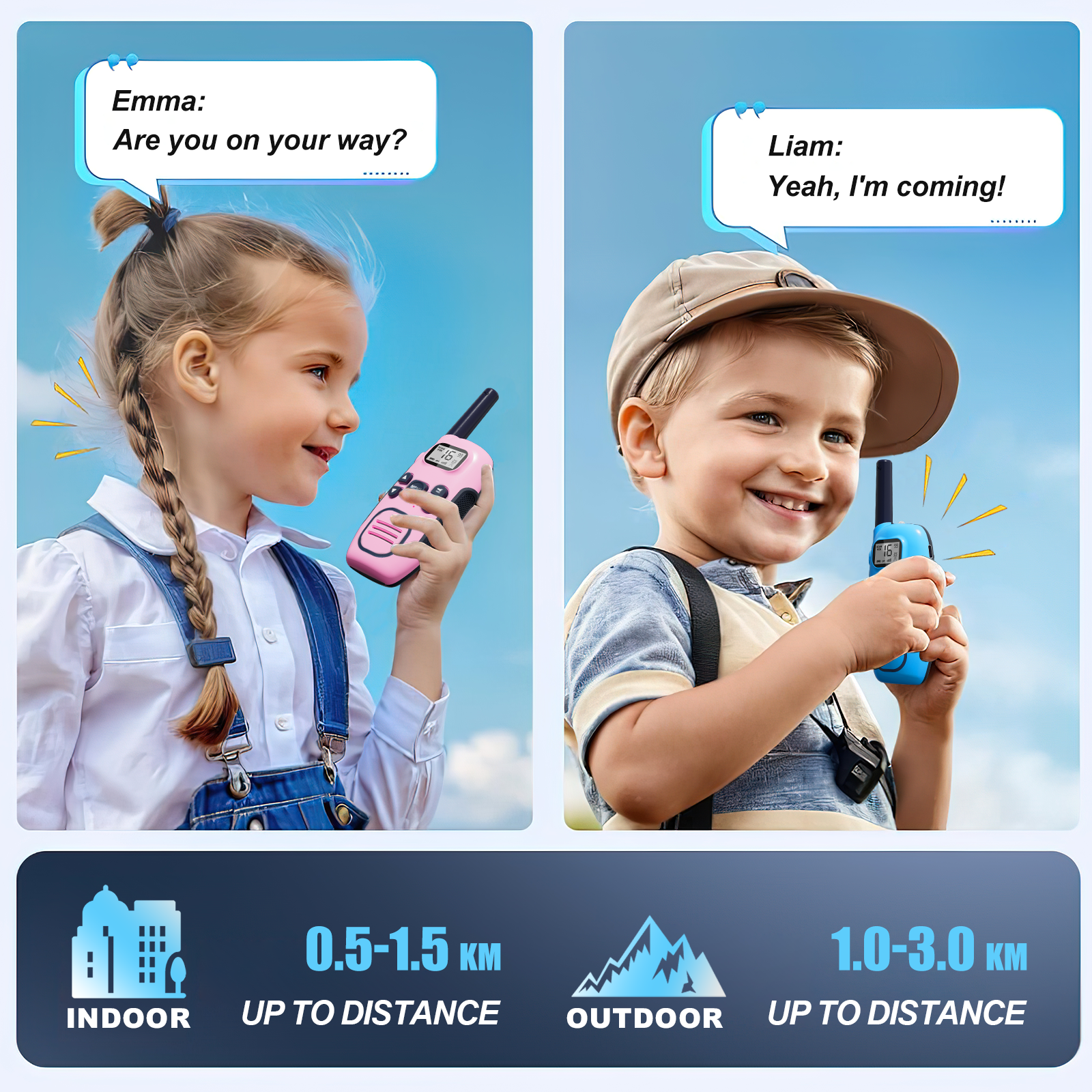 Walkie Talkies Long Range for Adults Kids - DURLK 3 Pack Rechargeable Walky Talky 2 Way Radios 22 Channels with VOX, LED Flashlight, USB-C Cable, Gifts for Kids Boys Girls Outdoor Camping Hiking Trip