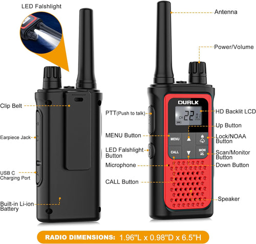 Walkie Talkies for Adults 3 Pack,Two Way Radios Long Range Rechargeable Walkie Talkies with Earpiece Jack Bulit-in 1800mAh Li-ion Battery,22 FRS Channels,LED Flashlight,USB Charger,NOAA Walky Talky