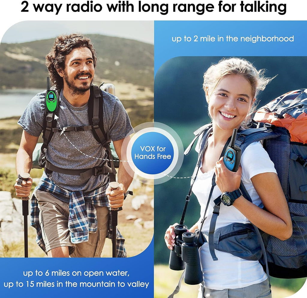 Walkie Talkies Long Range 4 Pack, Rechargeable Walkie Talkies for Adults Built-in 1200mAh Li-ion Batteries, USB-C Charging,VOX, 2 Way Radios 22 FRS Channels for Camping Hiking Cruise Ships