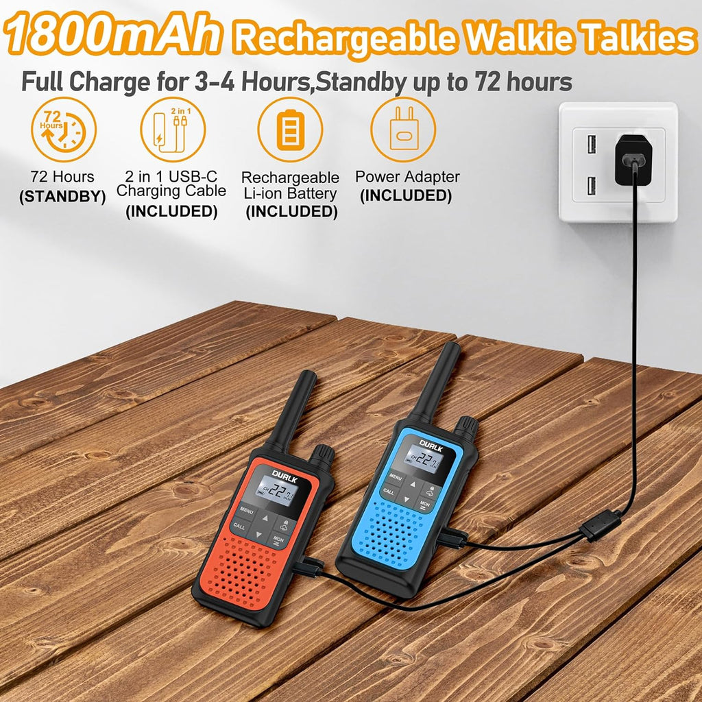 Walkie Talkies for Adults Long Range 2 Pack,Rechargeable Walkie Talkies 22 FRS Channels Two Way Radios with NOAA Weather Receiver,Noise Reduction,Volume Adjustment,LED Flashlight,1800mAh Battery
