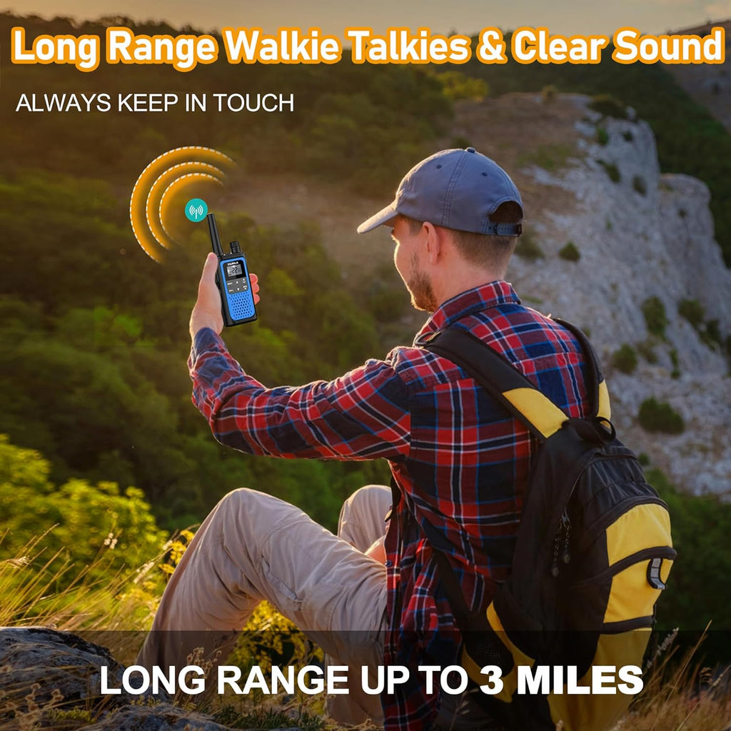 Walkie Talkies for Adults Long Range 2 Pack,Rechargeable Walkie Talkies 22 FRS Channels Two Way Radios with NOAA Weather Receiver,Noise Reduction,Volume Adjustment,LED Flashlight,1800mAh Battery